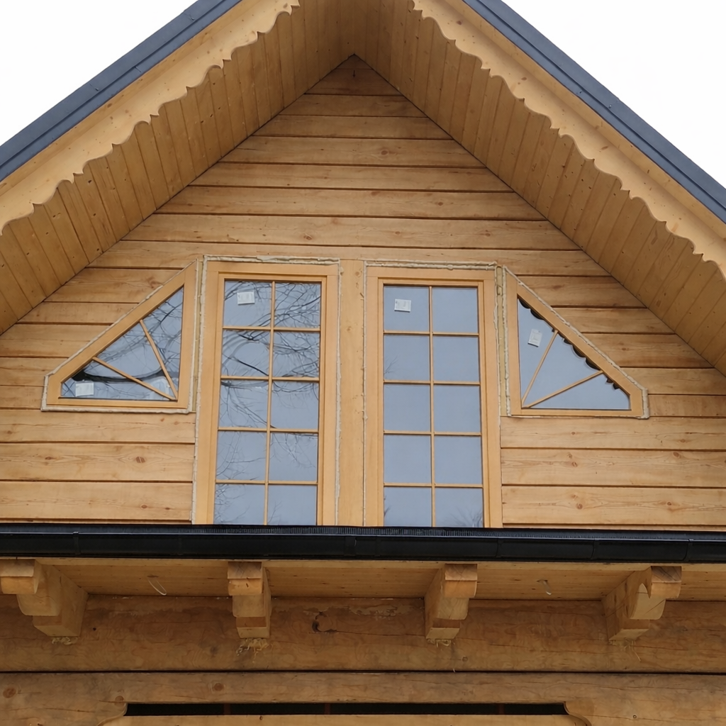 Okna drewniane ze szprosami dom z bali Ustroń  producent Knapstol 